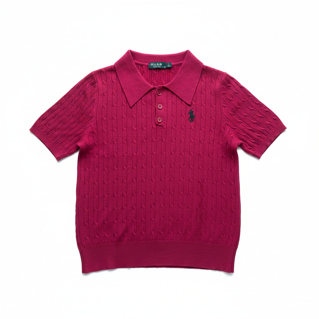 Magenta Cable-Knit Polo Shirt