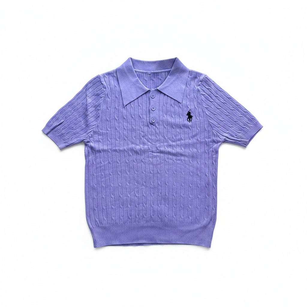 Lavender Cable-Knit Polo Shirt
