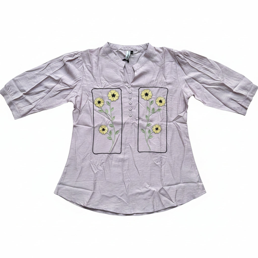 Women Embroidered Puff Sleeve Top - Lavender