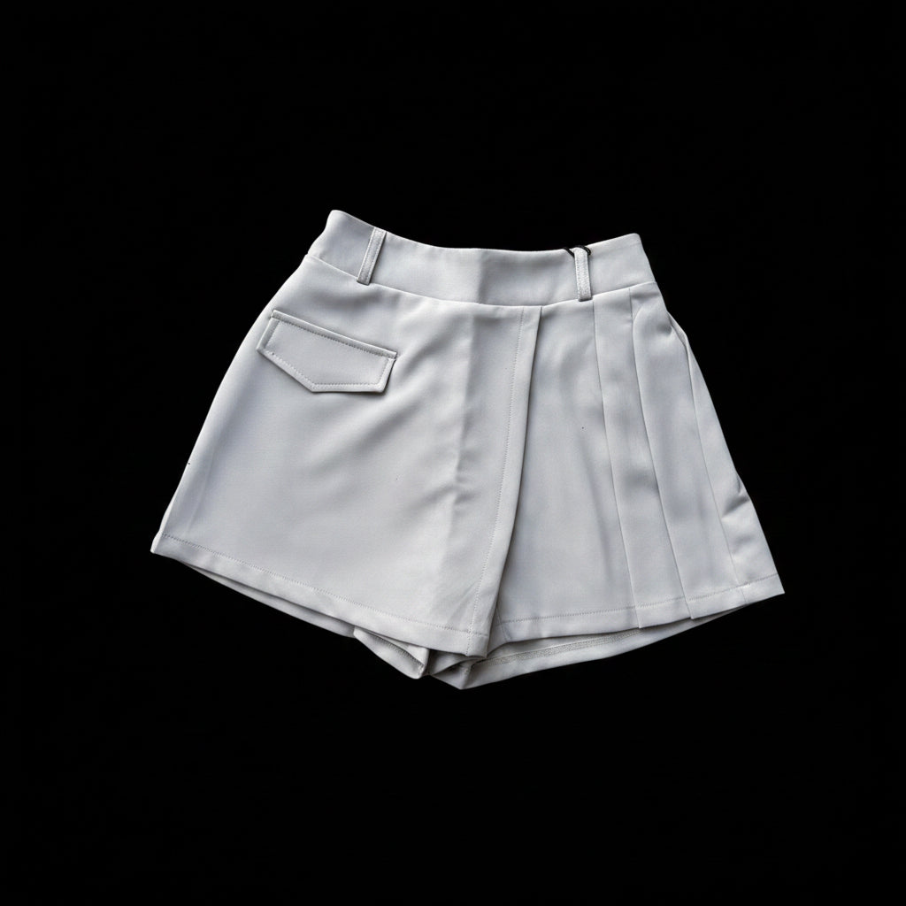 Women Pleated Skorts with Side Slit - Light Grey