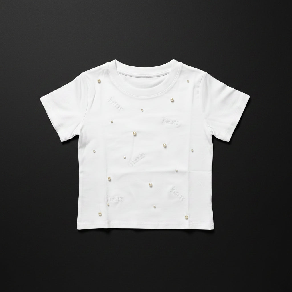Women Premium Cotton Pearl Embellished T-Shirt - White