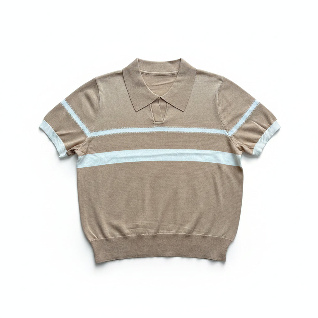 Knit Polo Top - Beige | Free Size