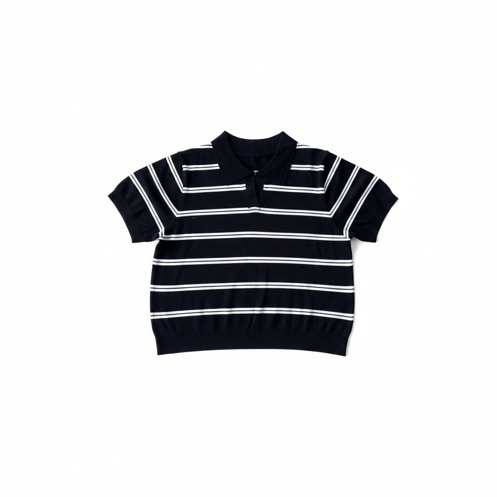 Knit T-Shirt Top - Black & White Stripes | Free Size