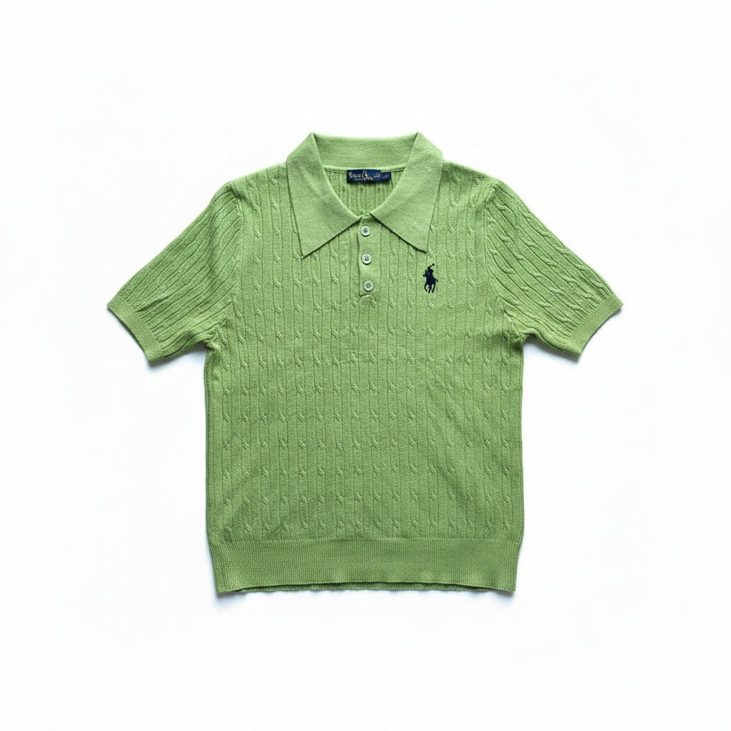 Green Cable-Knit Polo Shirt
