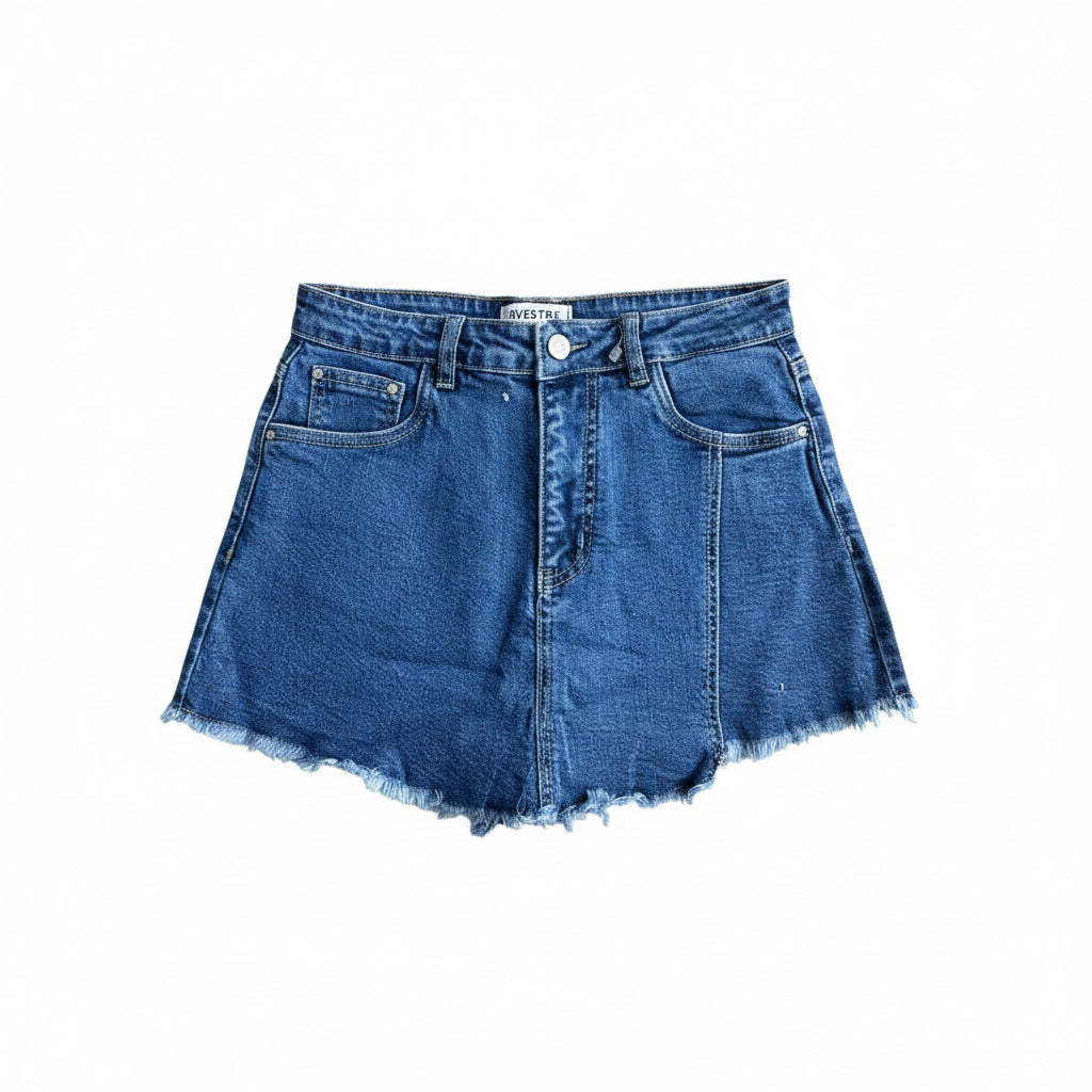 Blue Denim A-Line Mini Shorts