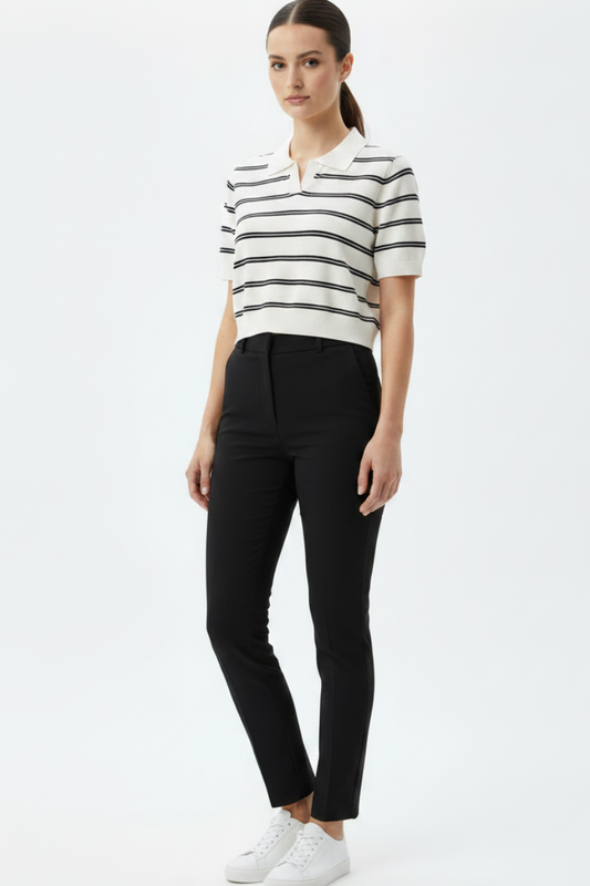 White Black Knit Polo - 3/4 Angle