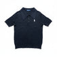 Navy Blue Cable-Knit Polo Shirt