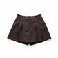 Women Pleated Skorts with Side Slit - Dark Brown