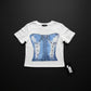 Women Premium Cotton Denim Corset Graphic Crop T-Shirt - White