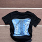 Women Premium Cotton Denim Corset Graphic Crop T-Shirt - Black