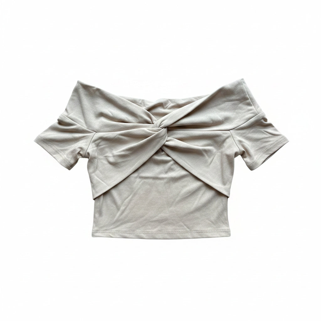 Women Cotton Twist Knot Off-Shoulder Top - Beige