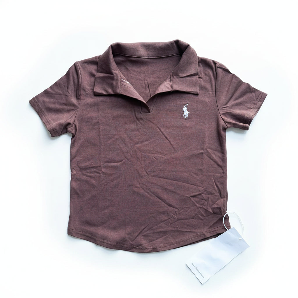 Women Cotton Polo Crop Top - Brown