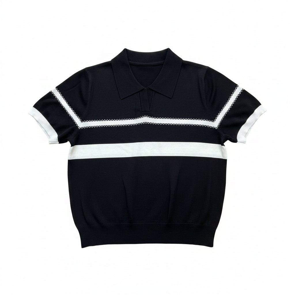 Knit Polo Top - Black | Free Size