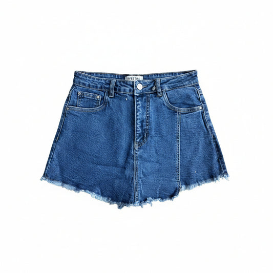 Blue Denim A-Line Mini Shorts