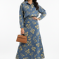 Floral Print Denim Cordset - Full sleeves shirt with long denim Skirt