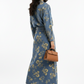 Floral Print Denim Cordset - Full sleeves shirt with long denim Skirt
