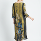 Magical Pleated Floral Midi Dress – Golden & Navy Blue