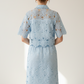 Sky Blue Floral Lace Hollow-Out Co-Ord Set – Crop Top & Midi Skirt