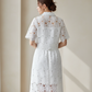 White Floral Lace Hollow-Out Co-Ord Set – Crop Top & Midi Skirt