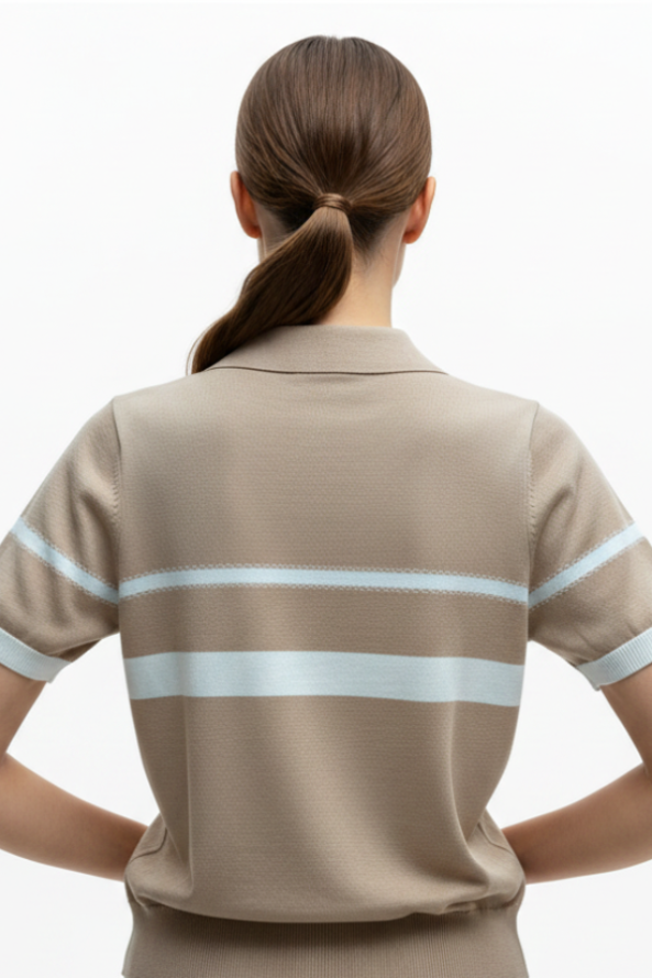 Beige Knit Polo - Back