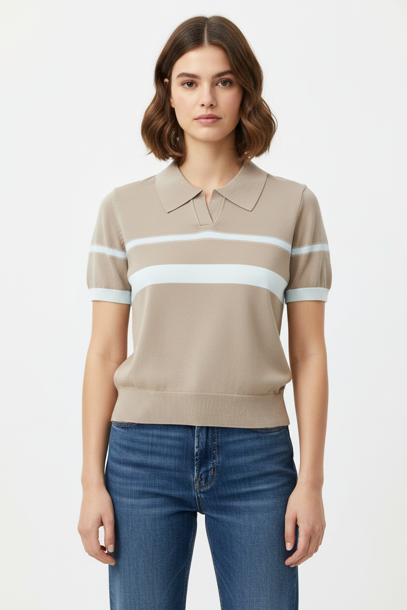 Beige Knit Polo - Front