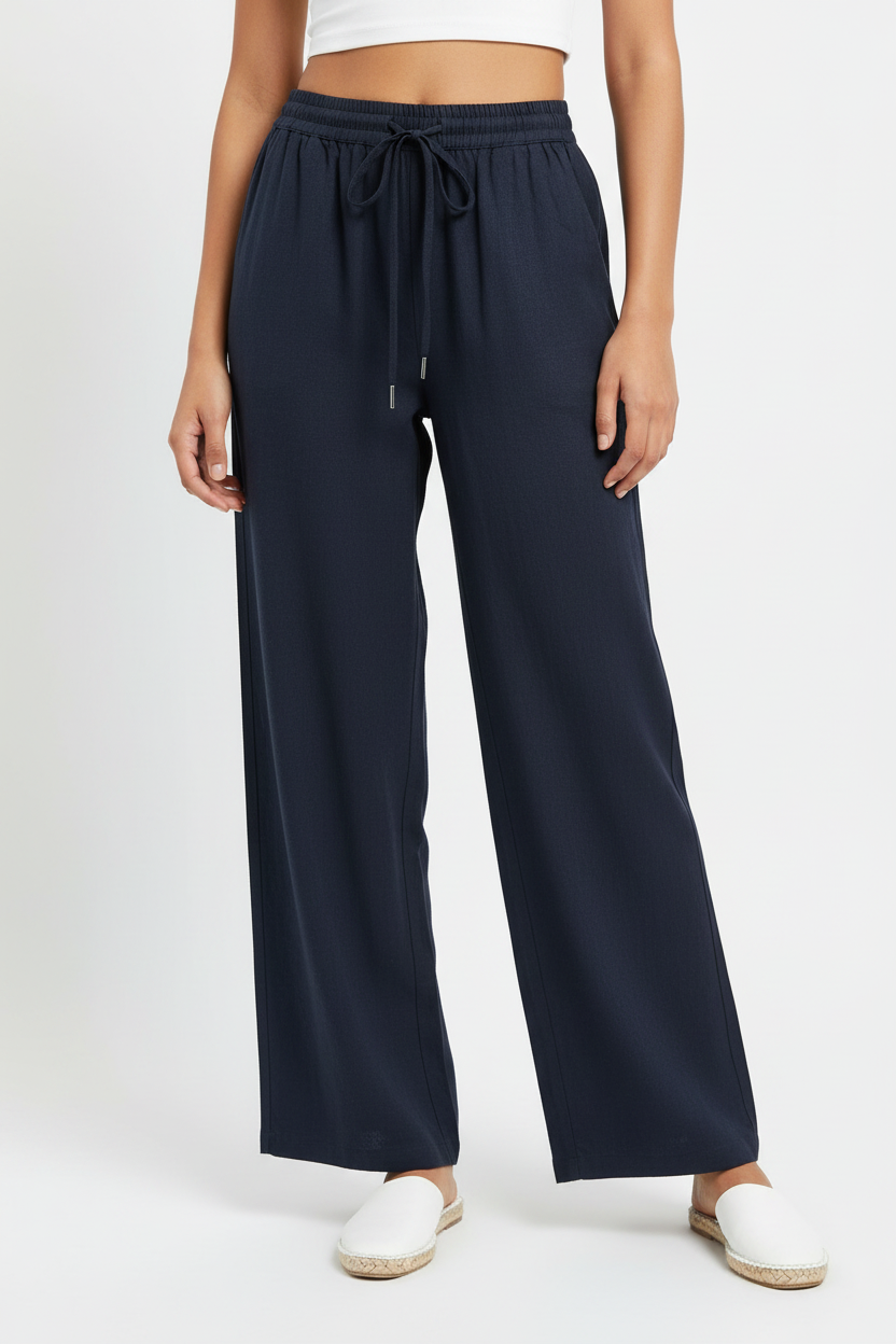 Blue Linen Lower - Model Wear