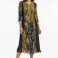Magical Pleated Floral Midi Dress – Golden & Navy Blue
