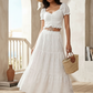 White schiffli Embroidery Co-ord Set – Crop Top With Long Skirt