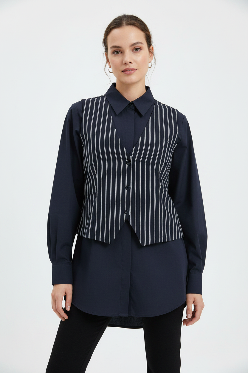 Long sleeves Designer Shirt with attached waistcoat