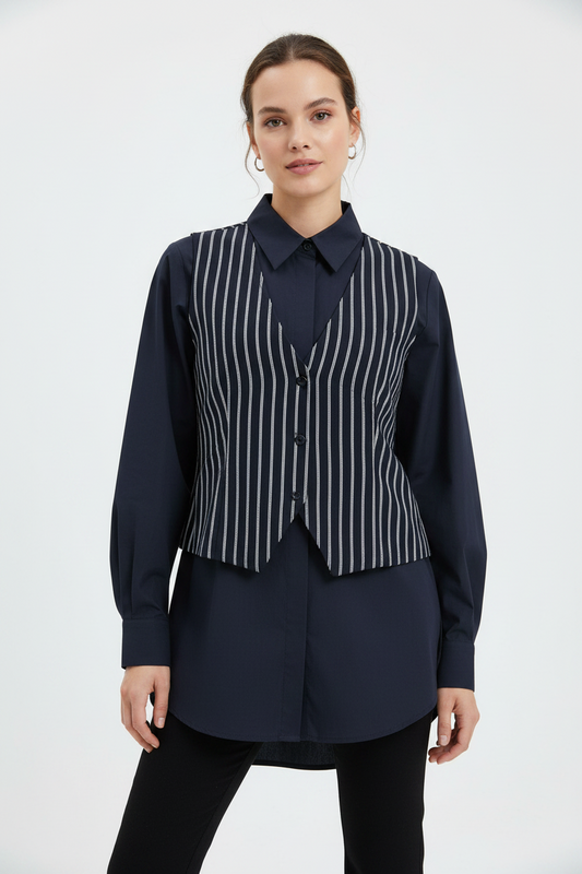 Long sleeves Designer Shirt with attached waistcoat
