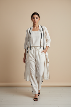 Beige 3-Piece Cordset – Shrug, Long Top & Pants