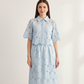 Sky Blue Floral Lace Hollow-Out Co-Ord Set – Crop Top & Midi Skirt