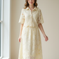 Light Yellow Floral Lace Hollow-Out Co-Ord Set – Crop Top & Midi Skirt