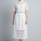 White Floral Lace Hollow-Out Co-Ord Set – Crop Top & Midi Skirt