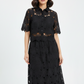 Black Floral Lace Hollow-Out Co-Ord Set – Crop Top & Midi Skirt