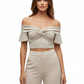 Beige Twist Knot Top - Female Model Front Pose