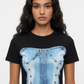 Denim Corset Graphic Tee Black - Female Model Front Pose