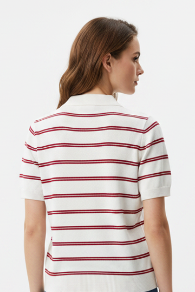 White Maroon Knit Polo - Back View
