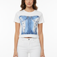 Denim Corset Graphic Tee White - Female Model Front Pose