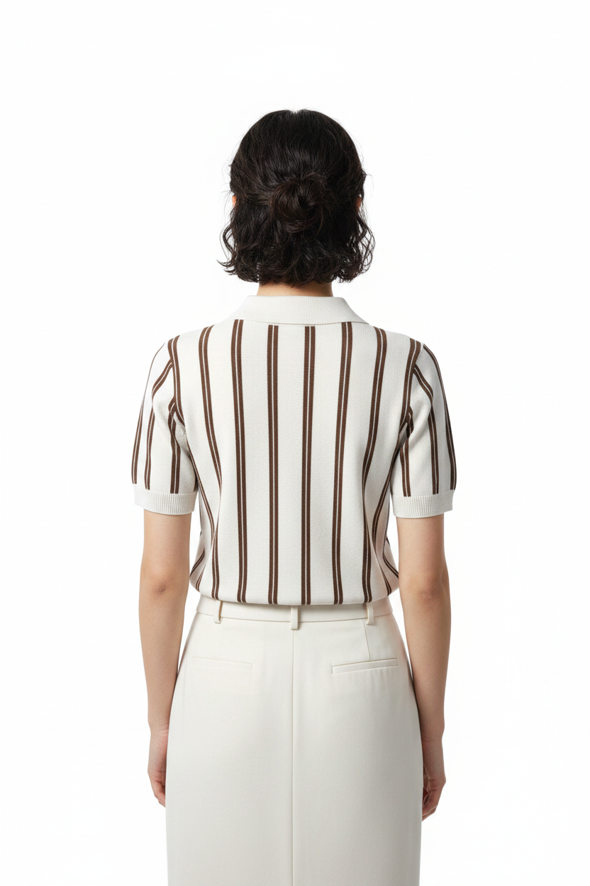 White Brown Knit Top - Back View