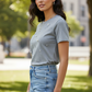 Grey Pearl T-Shirt - Female Model Side Pose