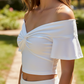 White Twist Knot Top - Female Model Side Pose