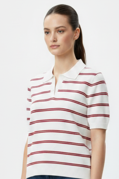 White Maroon Knit Polo - 3/4 Angle