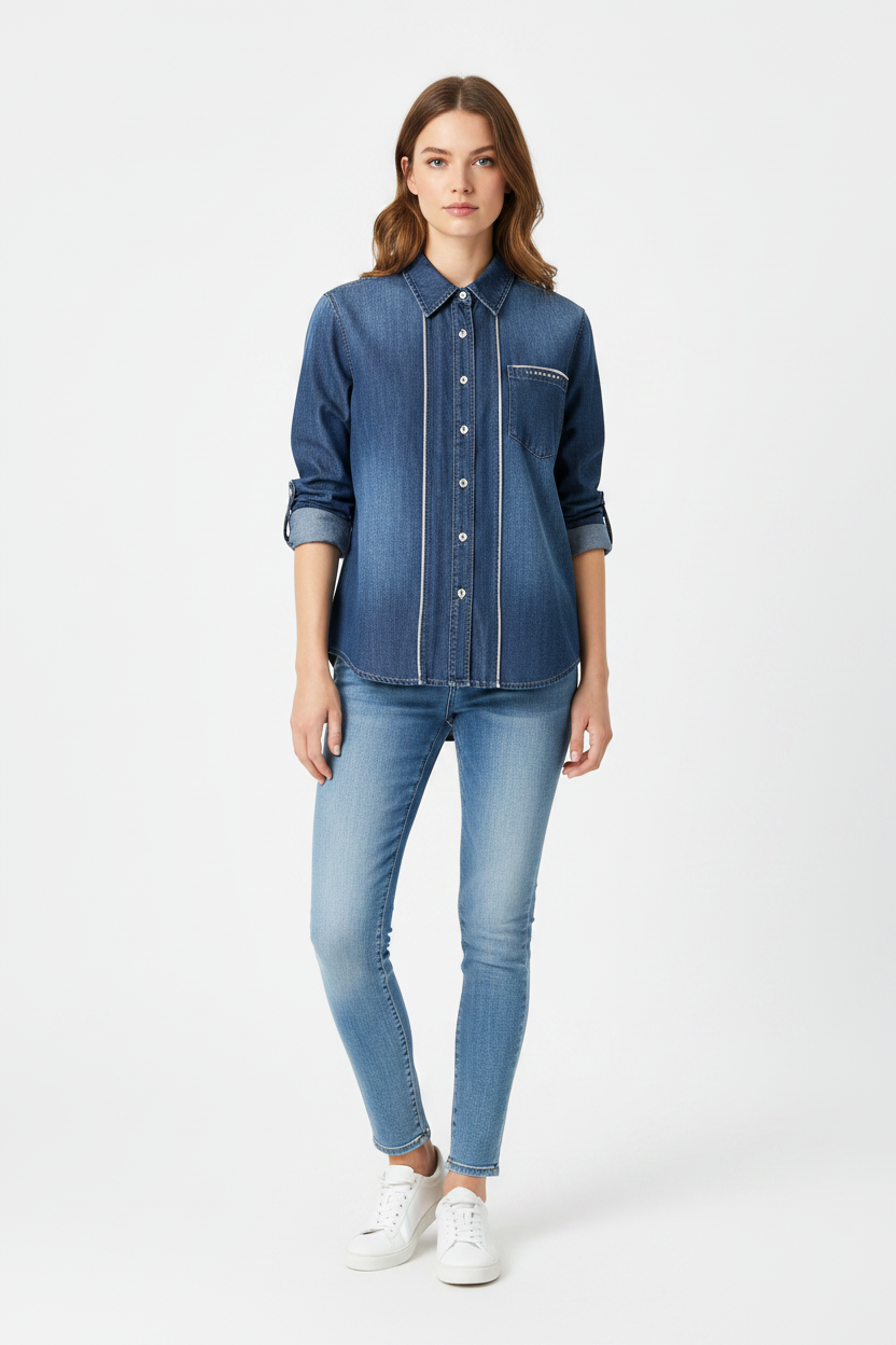 Denim Shirt - Female Model Front Pose