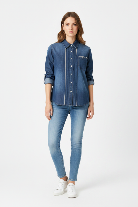 Denim Shirt - Female Model Front Pose