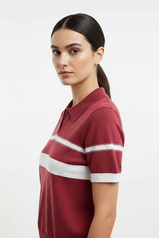 Red Knit Polo Top - Close Up