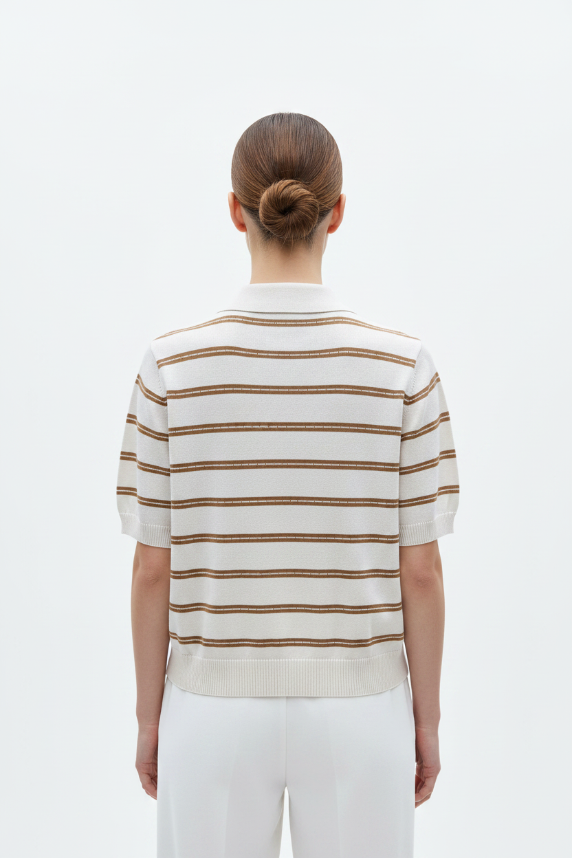 White Brown Knit Polo - Back View