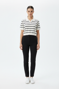 White Black Knit Polo - Front View