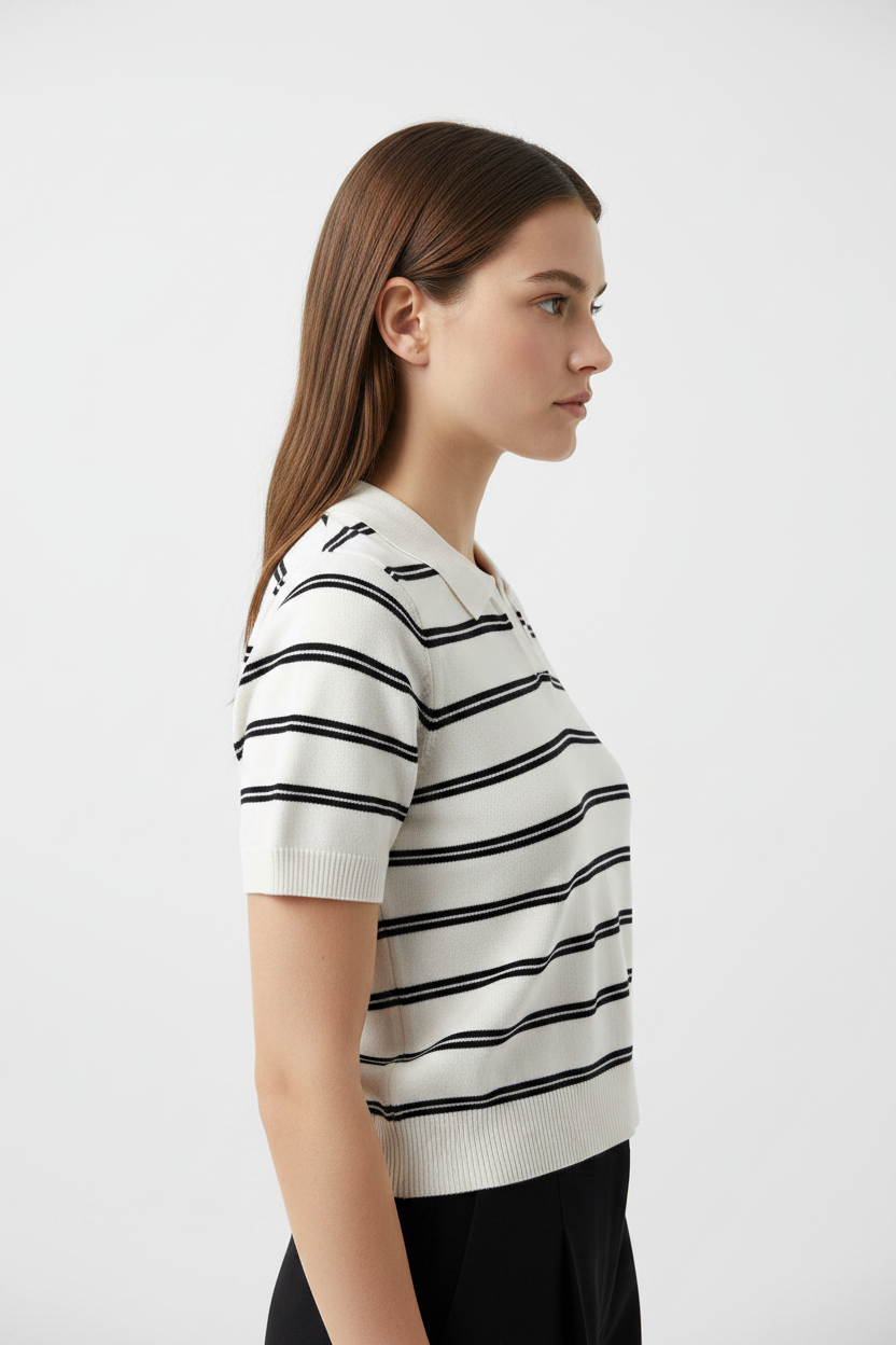 White Black Knit Polo - Side View
