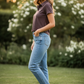 Women Cotton Polo Crop Top Brown - Side Pose Model